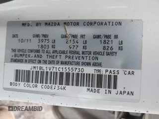 2012 Mazda 3 i Touring with VIN JM1BL1V71C1555730, listed as a IAAI auction lot 41613565 with 83,607 mi miles and . Bid and sale history available at DreamBid. Image 9.