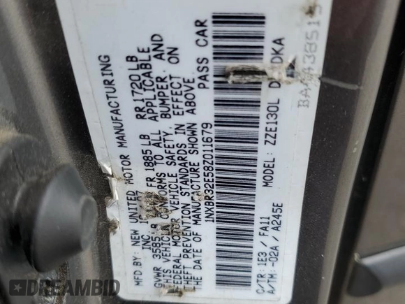 2008 Toyota Corolla CE with VIN 1NXBR32E58Z011679, listed as a Copart auction lot 53190345 with 197,781 mi miles and Clean Title. Bid and sale history available at DreamBid. Image 12.