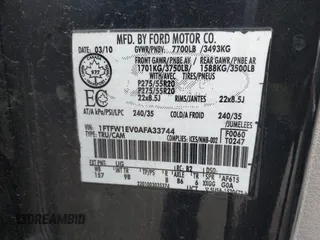 2010 Ford F-150 XL with VIN 1FTFW1EV0AFA33744, listed as a IAAI auction lot 41954351 with 288,242 mi miles and . Bid and sale history available at carsss.com. Image 9.