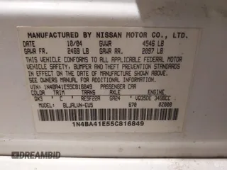 2005 Nissan Maxima SE z VIN 1N4BA41E55C816849, wystawiony jako IAAI lot #40978612 z przebiegiem 127 952 mil mil oraz . Historia ofert i sprzedaży dostępna na DreamBid. Obrazek 9.