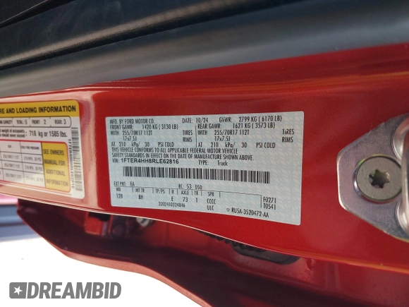 2024 Ford Ranger XLT z VIN 1FTER4HH8RLE62816, wystawiony jako IAAI lot #41961450 z przebiegiem 6 399 mil mil oraz . Historia ofert i sprzedaży dostępna na DreamBid. Obrazek 9.