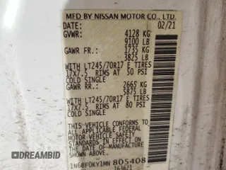 2021 Nissan NV Cargo SV z VIN 1N6BF0KY1MN805408, wystawiony jako Copart lot #52198305 z przebiegiem 175 551 mil mil oraz Szkoda całkowita • Salvage title. Historia ofert i sprzedaży dostępna na DreamBid. Obrazek 13.