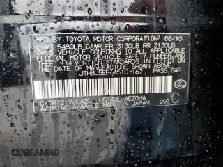 2010 Lexus LS 460 with VIN JTHBL5EF6A5101167, listed as a Copart auction lot 54674145 with 146,830 mi miles and Salvage Title. Bid and sale history available at DreamBid. Image 12.