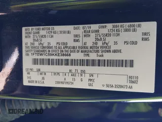 2019 Ford F-150 XL with VIN 1FTEW1C59KKE38668, listed as a IAAI auction lot 41538187 with 109,704 mi miles and . Bid and sale history available at DreamBid. Image 9.