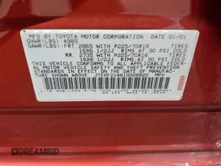 2001 Toyota Highlander z VIN JTEHF21A810008820, wystawiony jako Copart lot #57473175 z przebiegiem 84 820 mil mil oraz Szkoda całkowita • Salvage title. Historia ofert i sprzedaży dostępna na DreamBid. Obrazek 13.