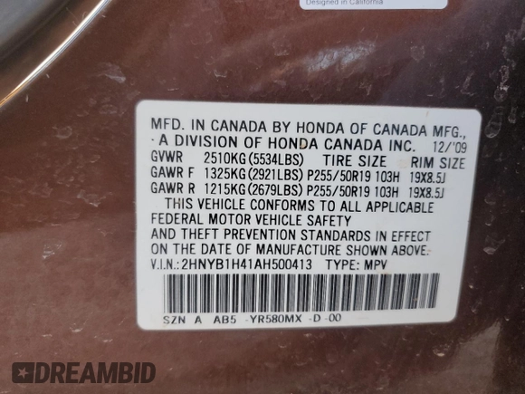 2010 Acura ZDX Tech Pkg with VIN 2HNYB1H41AH500413, listed as a Copart auction lot 45957475 with 113,207 mi miles and Salvage Title. Bid and sale history available at carsss.com. Image 15.