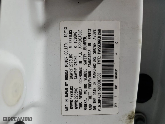 2014 Acura RLX Tech Pkg with VIN JH4KC1F58EC007386, listed as a Copart auction lot 85366634 with 124,832 mi miles and Salvage Title. Bid and sale history available at carsss.com. Image 13.