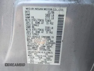 2006 Nissan Pathfinder SE z VIN 5N1AR18U36C631965, wystawiony jako IAAI lot #41861397 z przebiegiem 230 483 mil mil oraz . Historia ofert i sprzedaży dostępna na DreamBid. Obrazek 9.