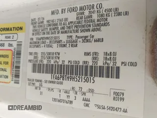2017 Ford Mustang EcoBoost with VIN 1FA6P8TH9H5215015, listed as a IAAI auction lot 41905827 with 108,396 mi miles and . Bid and sale history available at DreamBid. Image 9.