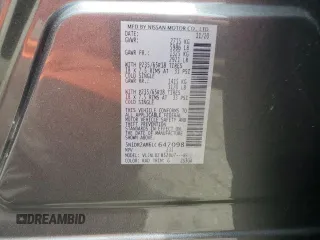 2020 Nissan Pathfinder S with VIN 5N1DR2AM6LC647098, listed as a Copart auction lot 57302505 with 51,325 mi miles and Salvage title. Bid and sale history available at DreamBid. Image 13.