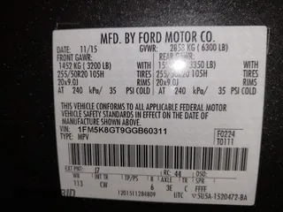 2016 Ford Explorer Sport с VIN 1FM5K8GT9GGB60311, выставлен на аукционе IAAI как лот 42507104 с пробегом 121 776 миль миль и . История ставок и продаж доступна на DreamBid. Изображение 9.