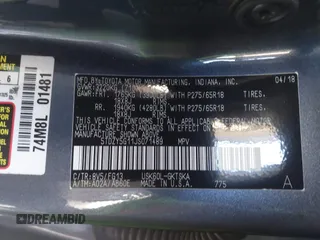 2018 Toyota Sequoia SR5 with VIN 5TDZY5G11JS071489, listed as a IAAI auction lot 41350026 with 47,570 mi miles. Bid and sale history available at carsss.com. Image 9.