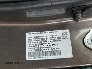 2020 Honda Odyssey EX with VIN 5FNRL6H5XLB069852, listed as a Copart auction lot 61553585 with 34,189 mi miles and Salvage title. Bid and sale history available at DreamBid. Image 13.
