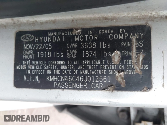 2006 Hyundai Accent GLS with VIN KMHCN46C46U012561, listed as a IAAI auction lot 41750609 with 286,770 mi miles. Bid and sale history available at carsss.com. Image 9.