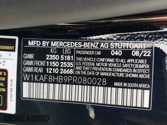2023 Mercedes-Benz C 43 AMG with VIN W1KAF8HB9PR080028, listed as a Copart auction lot 45000615 with 12,786 mi miles and Salvage Title. Bid and sale history available at DreamBid. Image 12.