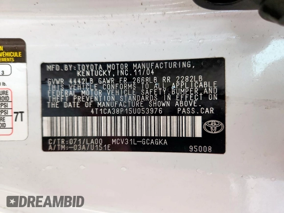 2005 Toyota Solara SE with VIN 4T1CA38P15U053976, listed as a Copart auction lot 59288845 with 231,117 mi miles and Salvage title. Bid and sale history available at DreamBid. Image 12.