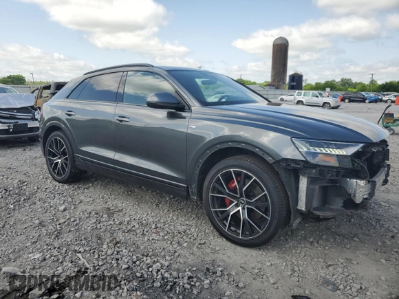 2021 Audi Q8 Prestige with VIN WA1FVAF16MD039587, listed as a Copart auction lot 56030345 with 66,976 mi miles and Salvage title. Bid and sale history available at DreamBid. Image 4.
