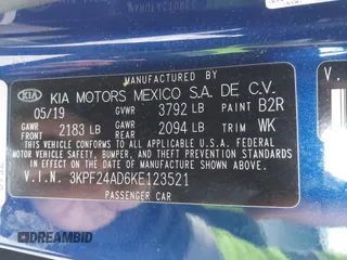 2019 Kia Forte LXS with VIN 3KPF24AD6KE123521, listed as a IAAI auction lot 42020460 with 72,927 mi miles. Bid and sale history available at carsss.com. Image 9.
