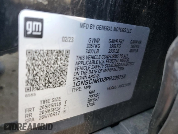 2023 Chevrolet Tahoe LT z VIN 1GNSCNKD8PR298758, wystawiony jako Copart lot #49413555 z przebiegiem 41 734 mil mil oraz Czysty tytuł • Clean title. Historia ofert i sprzedaży dostępna na DreamBid. Obrazek 13.