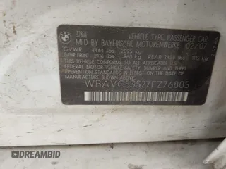 2007 BMW 3 Series 328i с VIN WBAVC53527FZ76805, выставлен на аукционе IAAI как лот 42543532 с пробегом 160 803 миль миль и . История ставок и продаж доступна на DreamBid. Изображение 9.