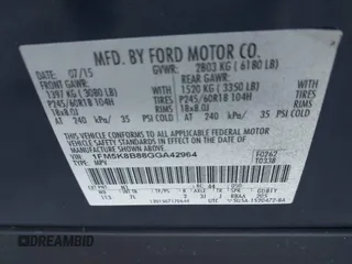 2016 Ford Explorer with VIN 1FM5K8B88GGA42964, listed as a IAAI auction lot 41763365 with 99,024 mi miles and . Bid and sale history available at DreamBid. Image 8.