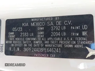 2023 Kia Forte LXS with VIN 3KPF24AD8PE646241, listed as a IAAI auction lot 41720577 with 27,413 mi miles. Bid and sale history available at carsss.com. Image 9.