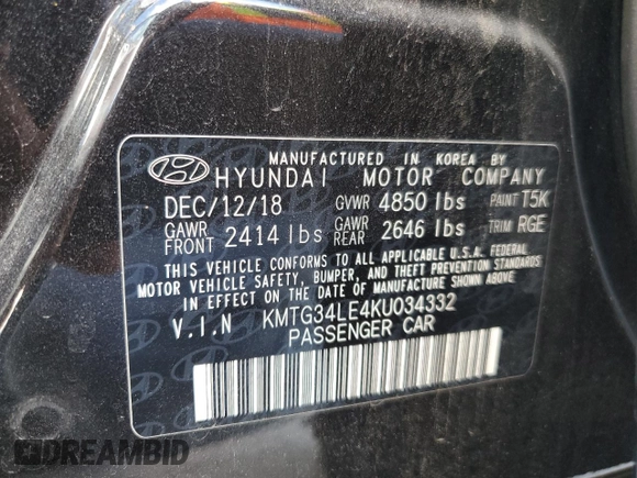 2019 Genesis G70 3.3T Advanced with VIN KMTG34LE4KU034332, listed as a Copart auction lot 76933854 with 72,160 mi miles and Non Repairable. Bid and sale history available at carsss.com. Image 12.