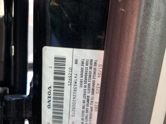 2004 Volvo S40 with VIN YV1MS382242008270, listed as a Copart auction lot 88069925 with 222,245 mi miles and Salvage Title. Bid and sale history available at carsss.com. Image 12.