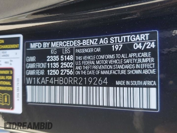 2024 Mercedes-Benz C 300 with VIN W1KAF4HB0RR219264, listed as a Copart auction lot 56701875 with 757 mi miles and Salvage Title. Bid and sale history available at DreamBid. Image 12.