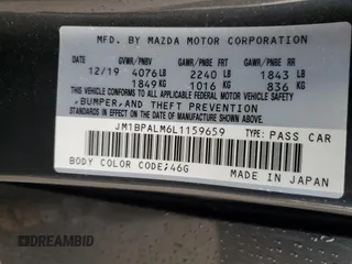 2020 Mazda Mazda3 Hatchback with VIN JM1BPALM6L1159659, listed as a Copart auction lot 45170845 with 57,391 mi miles and Salvage Title. Bid and sale history available at carsss.com. Image 15.