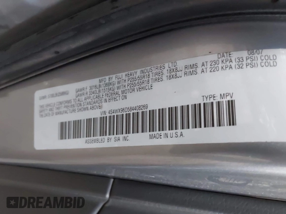 2008 Subaru Tribeca с VIN 4S4WX96D584408269, выставлен на аукционе IAAI как лот 41603349 с пробегом 219 162 миль миль и . История ставок и продаж доступна на DreamBid. Изображение 9.