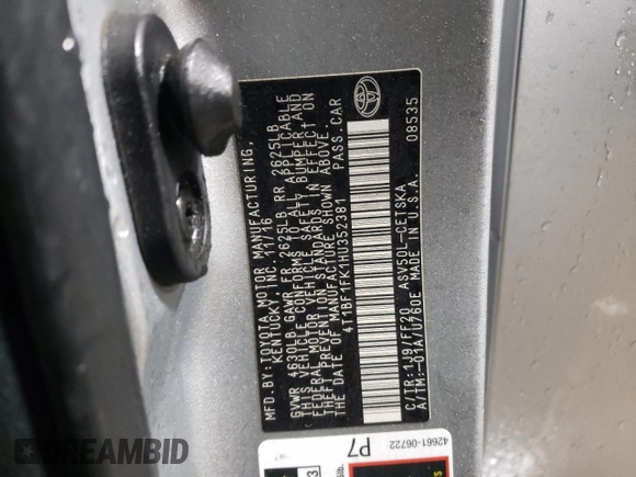 2017 Toyota Camry XLE with VIN 4T1BF1FK1HU352381, listed as a Copart auction lot 84551574 with 40,663 mi miles and Salvage Title. Bid and sale history available at DreamBid. Image 13.