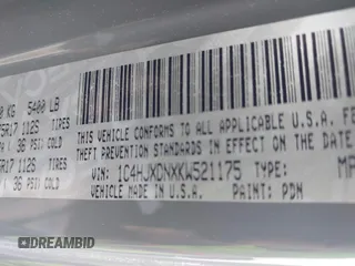 2019 Jeep Wrangler Unlimited Sport S с VIN 1C4HJXDNXKW521175, выставлен на аукционе IAAI как лот 41902053 с пробегом 56 184 миль миль и . История ставок и продаж доступна на DreamBid. Изображение 9.