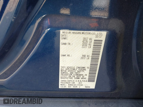 2018 Nissan Altima SR with VIN 1N4AL3AP1JC133204, listed as a IAAI auction lot 41780670 with 97,966 mi miles and . Bid and sale history available at DreamBid. Image 9.