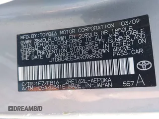 2010 Toyota Corolla with VIN JTDBU4EE3A9098933, listed as a IAAI auction lot 41643811 with 69,806 mi miles. Bid and sale history available at carsss.com. Image 9.