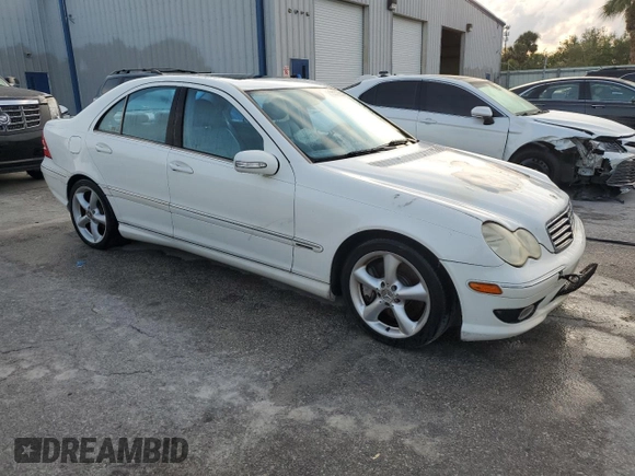 2005 Mercedes-Benz C with VIN WDBRF40J95F663026, listed as a Copart auction lot 53573595 with Not Provided miles and Salvage Title. Bid and sale history available at DreamBid. Image 4.