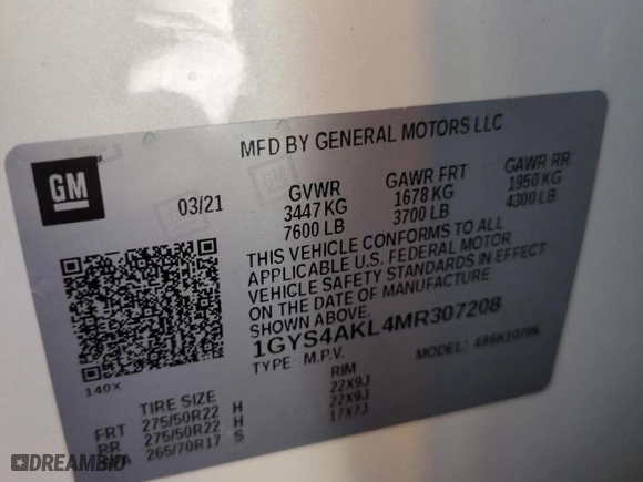 2021 Cadillac Escalade Luxury with VIN 1GYS4AKL4MR307208, listed as a Copart auction lot 74091304 with 0 mi miles and Non Repairable. Bid and sale history available at carsss.com. Image 14.