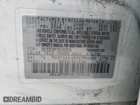 2017 Nissan Sentra SR z VIN 3N1AB7AP7HY303218, wystawiony jako Copart lot #55363355 z przebiegiem 67 641 mil mil oraz Szkoda całkowita • Salvage title. Historia ofert i sprzedaży dostępna na DreamBid. Obrazek 12.