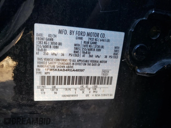 2024 Ford Police Interceptor Utility z VIN 1FM5K8AB4RGA48597, wystawiony jako Copart lot #81979424 z przebiegiem 9 858 mil mil oraz Szkoda całkowita • Salvage title. Historia ofert i sprzedaży dostępna na DreamBid. Obrazek 14.