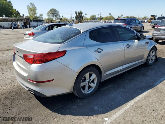 2014 Kia Optima LX with VIN KNAGM4A74E5476751, listed as a Copart auction lot 49802185 with 0 mi miles and Clean Title. Bid and sale history available at carsss.com. Image 3.