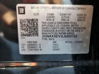2020 Chevrolet Equinox LS z VIN 2GNAXSEV1L6202722, wystawiony jako Copart lot #52581785 z przebiegiem 62 940 mil mil oraz Szkoda całkowita • Salvage title. Historia ofert i sprzedaży dostępna na DreamBid. Obrazek 13.