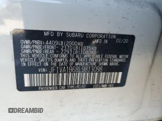 2020 Subaru WRX Premium with VIN JF1VA1B68L9813098, listed as a Copart auction lot 56352305 with 65,543 mi miles and Salvage title. Bid and sale history available at DreamBid. Image 12.