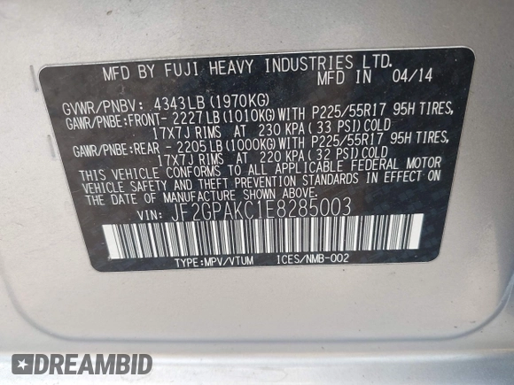 2014 Subaru Crosstrek Limited с VIN JF2GPAKC1E8285003, выставлен на аукционе IAAI как лот 42275562 с пробегом 94 135 миль миль и . История ставок и продаж доступна на DreamBid. Изображение 9.
