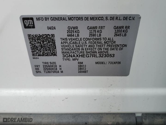 2024 Chevrolet Equinox LS with VIN 3GNAXHEG7RL323053, listed as a Copart auction lot 84229424 with 5,232 mi miles and Clean Title. Bid and sale history available at carsss.com. Image 13.