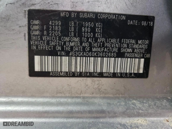 2019 Subaru Impreza Premium with VIN 4S3GKAD60K3602685, listed as a Copart auction lot 45466835 with 79,127 mi miles and Salvage Title. Bid and sale history available at carsss.com. Image 14.