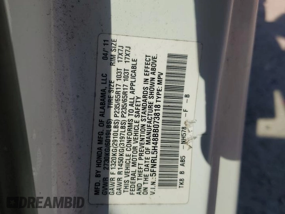 2011 Honda Odyssey EX with VIN 5FNRL5H48BB073818, listed as a Copart auction lot 48955975 with 106,119 mi miles and Salvage Title. Bid and sale history available at carsss.com. Image 15.