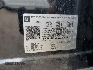 2020 Chevrolet Equinox LT with VIN 3GNAXUEV1LL129035, listed as a Copart auction lot 51486755 with 131,021 mi miles and Salvage Title. Bid and sale history available at DreamBid. Image 14.