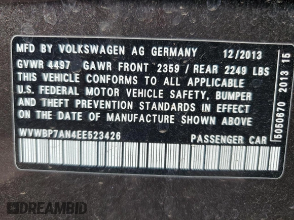 2014 Volkswagen CC R-Line with VIN WVWBP7AN4EE523426, listed as a Copart auction lot 75221154 with 139,876 mi miles and Clean Title. Bid and sale history available at DreamBid. Image 12.