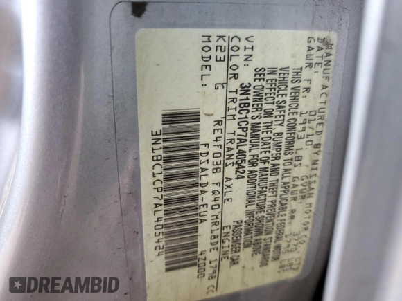 2010 Nissan Versa 1.8 SL with VIN 3N1BC1CP7AL405424, listed as a Copart auction lot 66941474 with 143,410 mi miles and Salvage Title. Bid and sale history available at carsss.com. Image 12.