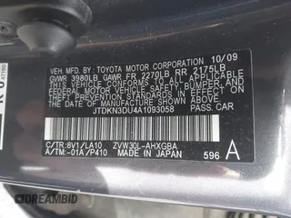 2010 Toyota Prius II with VIN JTDKN3DU4A1093058, listed as a IAAI auction lot 41579018 with 184,927 mi miles. Bid and sale history available at carsss.com. Image 9.